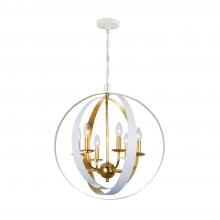  585-MT-GA - Luna 6 Light Matte White + Antique Gold Sphere Large Chandelier