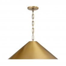  356711AD - 1-Light Metal Cone Pendant in Aged Brass with Painted Brass Interior and Rectangular Designer Chain