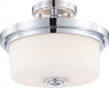  60/4593 - Soho - 2 Light Semi Flush with Satin White Glass - Polished Chrome Finish