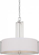  60/4756 - Gemini - 4 Light Pendant with Slate Gray Fabric Shade - Brushed Nickel Finish