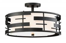  60/6436 - Lansing - 3 Light Semi Flush with White Fabric Shade & Opal Diffuser - Midnight Bronze Finish