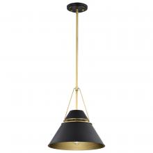  60/7766 - Adina 1 Light Medium Pendant; Matte Black and Natural Brass Finish