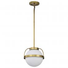  60/7783 - Lakeshore 1 Light Small Pendant; Natural Brass Finish; White Opal Glass