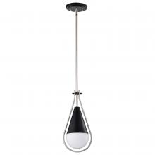  60/7912 - Admiral 1 Light Pendant; 6 Inches; Matte Black and Brushed Nickel Finish; White Opal Glass