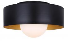  IFM1150A13BK - DAYLON 12.625 in. 1-Light 60-Watt Contemporary Black Flush Mount with Matte Black with Gold Metal Sh