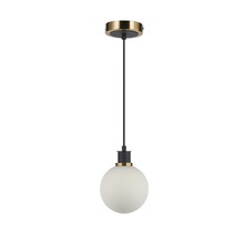  AC11870WH - Gem Collection 1-Light Pendant with White Glass Black and Brushed Brass