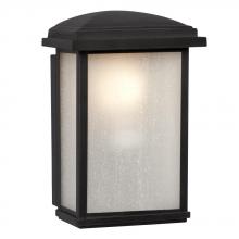  320490BK - 1-Light Outdoor Wall Mount Lantern - Black with Frosted Seeded Glass