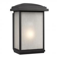  320590BK - 1-Light Outdoor Wall Mount Lantern - Black with Frosted Seeded Glass