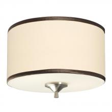  613193BN - 3-Light Flush Mount - Brushed Nickel with Ivory White Linen Shade with Bronze Trim