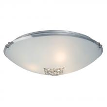  614404CH-213NPF - 3-Light Flush Mount - Polished Chrome with Satin White Glass Shade and Crystal Accents