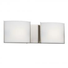  723307BN - 2-Light Vanity Brushed Nickel with Curved Satin White Glass Shades