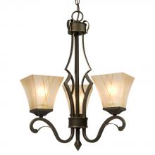  810441ORBG - Three Light Chandelier - Oil Rubbed Bronze / Gold with Beige Frosted Etched Glass