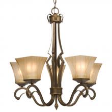  810443OWG - Five Light Chandelier - Olde World Gold with Beige Frosted Etched Glass