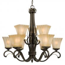  810446ORBG - Nine Light Chandelier - Oil Rubbed Bronze / Gold with Beige Frosted Etched Glass