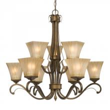  810446OWG - Nine Light Chandelier - Olde World Gold with Beige Frosted Etched Glass