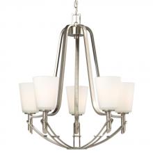  811473BN - Five Light Chandelier - Brushed Nickel with Satin White Glass