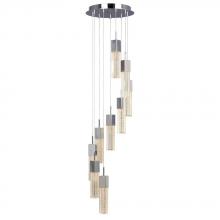  L914706CH - LED Multi-Light Pendant(9x5W,Dimmable)-Polished Chrome& Clear Crystal Bubble Glass w/ Linear Details