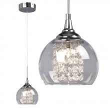  916091CH - 1-Light Mini Pendant - Polished Chrome with Clear Crystal Beads & Clear Glass Shade