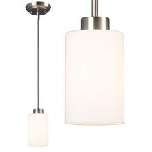  918734BN - Mini-Pendant in Brushed Nickel with Satin White Glass (w 6",12" & 18" Extension Rods)