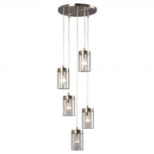  919856BN - 5-Light Multi-Light Pendant  - in Brushed Nickel finish with Clear Glass Shade