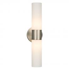  ES244023BN/WH - 2 -Light Wall Sconce - in Brushed Nickel finish with White Cylinder Glass