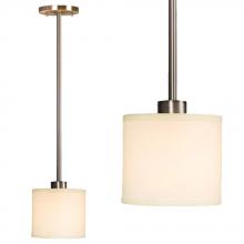  ES913044BN - Mini Pendant - in Brushed Nickel finish with Off-White Linen Shade, includes 6", 12" & 18