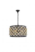  1206D20MB-GT/RC - Madison 6 Light Matte Black Pendant Golden Teak (Smoky) Royal Cut Crystal