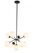  LD5028D27BK - Jupiter 9 Light Black and Frosted White Glass Pendant