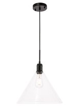  LD6228BK - Hugh 1 light Black and Clear glass pendant