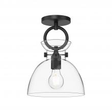  SF411809MBCL - Waldo 9-in Matte Black/Clear Glass 1 Light Semi Flush Mount