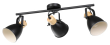 Eglo Canada 205513A - 3 LT Fixed Track Light w/ Black Finish & Black w/ White Interior Shades w/ wood accent