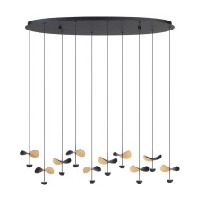 Eglo Canada 390342A - 10 LT Integrated LED Linear Pendant w/ Black Finish & Black & Gold Leaf Shades
