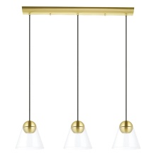 Eglo Canada 99629A - 3 LT Linear Pendant w/ a Brushed Brass Finish & Clear Cone Glass Shades
