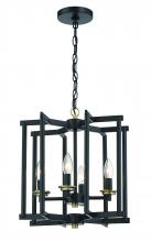  56934-FBSB - Avante Grand 4 Light Cage Foyer in Flat Black/Satin Brass